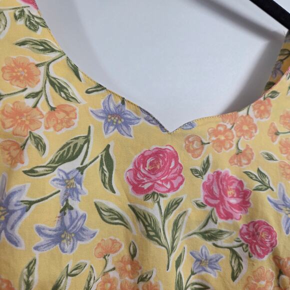 VTG Herman Geist women 6P Yellow Floral Sweetheart Fit Flare Cottage Midi Dress - Picture 3 of 6